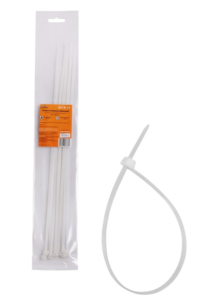 Стяжки (хомуты) кабельные 4,8*400 мм, пластиковые, белые, 10 шт.